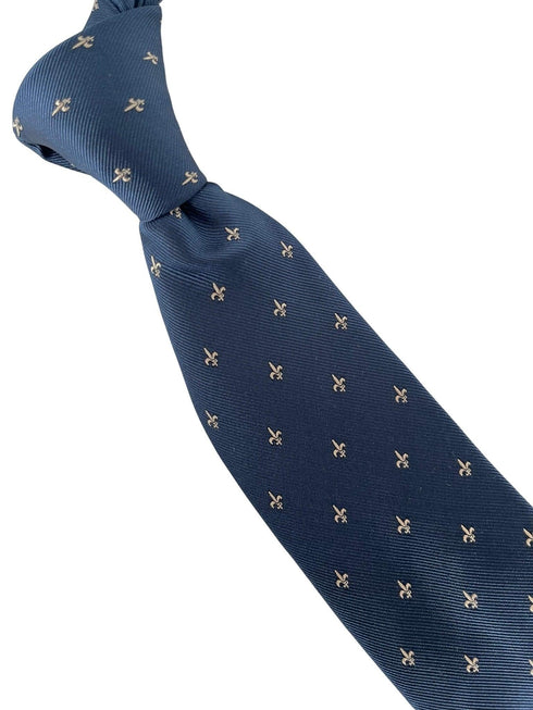 navy dark blue tie with gold fleur de lys (lis) design