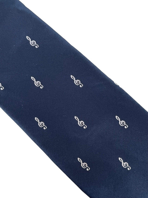 navy dark blue tie with treble clef design