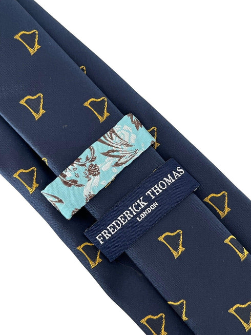 navy dark blue tie with gold harp music design