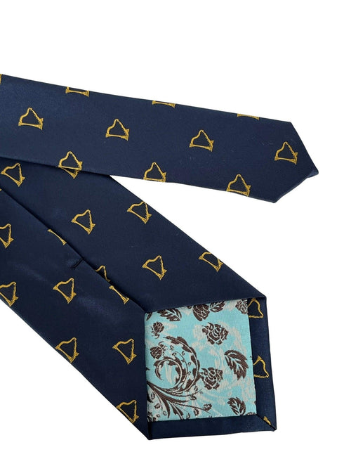 navy dark blue tie with gold harp music design