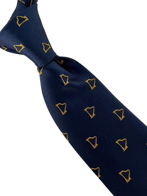 navy dark blue tie with gold harp music design