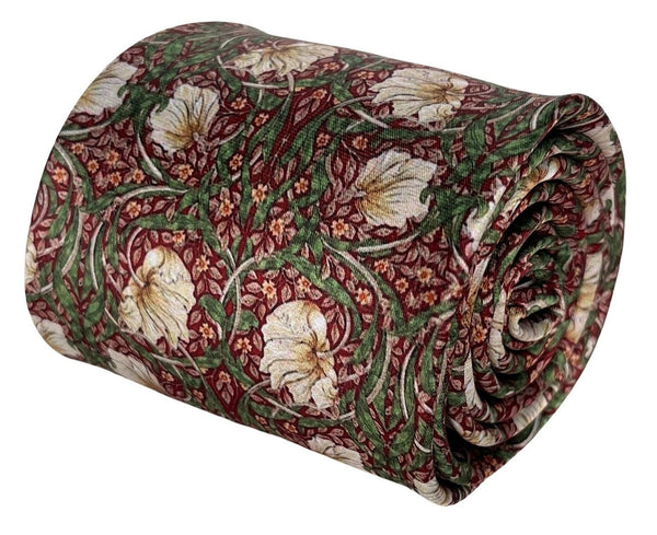 dark red maroon tie with william morris pimpernel floral design