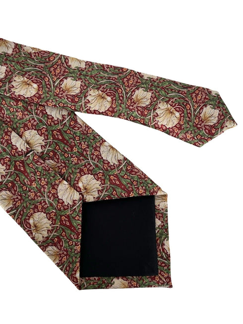 dark red maroon tie with william morris pimpernel floral design