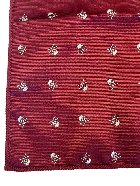dark red maroon pocket square with a skull and crossbones design