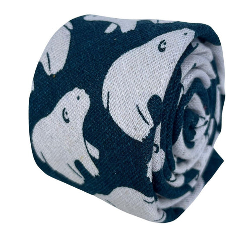 dark teal cotton tie with white polar bear print