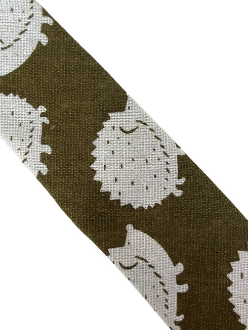 gold bronze olive cotton tie with hedgehog design