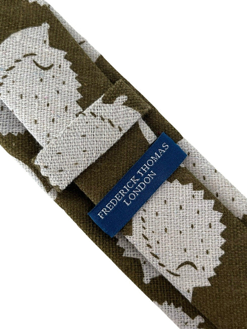 gold bronze olive cotton tie with hedgehog design