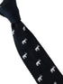 black knitted tie with white elephant embroidered design