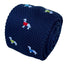 navy blue knitted tie with embroidered dog design