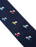 navy blue knitted tie with embroidered dog design
