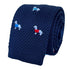 navy blue knitted tie with embroidered dog design