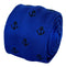 royal blue knitted tie with black nautical anchor embroidered design