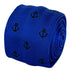 royal blue knitted tie with black nautical anchor embroidered design