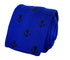 royal blue knitted tie with black nautical anchor embroidered design
