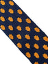 navy blue knitted tie with golden sunflower embroidered design