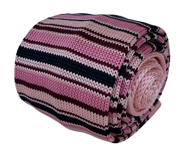 light baby pink and navy blue striped fine knitted tie