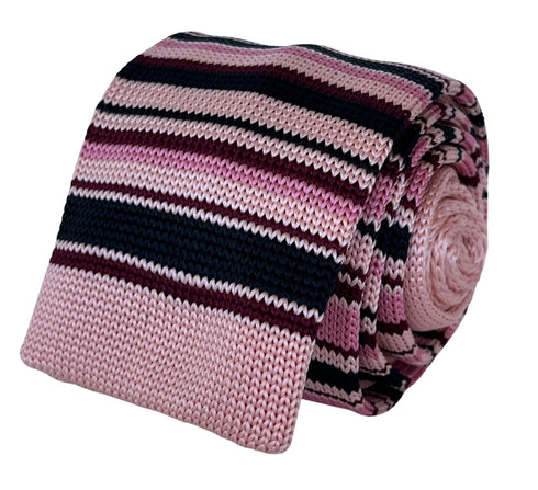 light baby pink and navy blue striped fine knitted tie