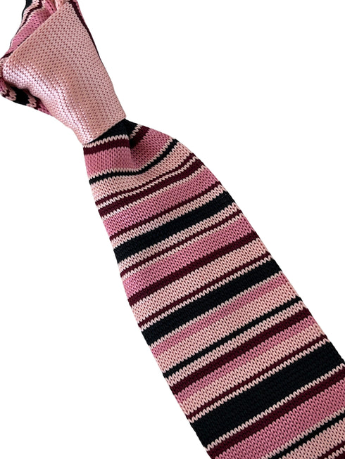 light baby pink and navy blue striped fine knitted tie