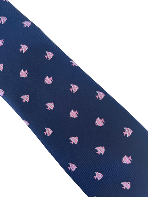 navy blue tie with tropical angel fish embroidered design