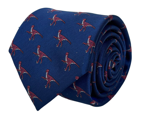 navy blue tie with velociraptor dinosaur design