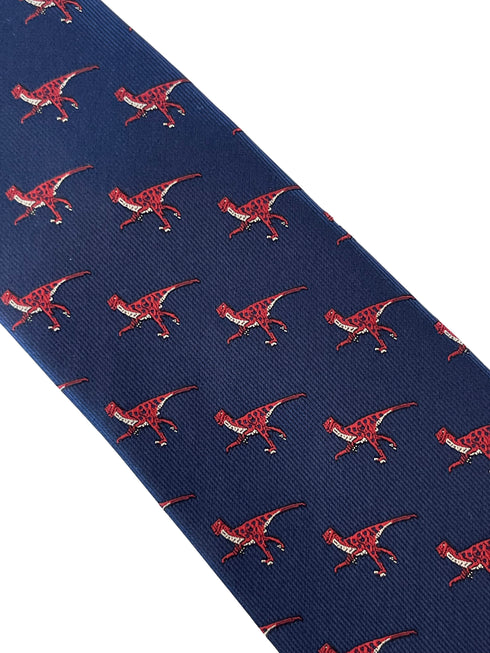 navy blue tie with velociraptor dinosaur design