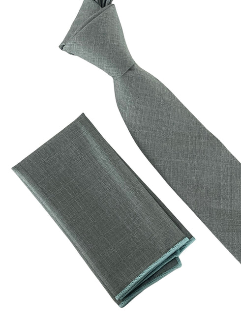 Matching plain sage mint olive green bamboo tie and pocket square set