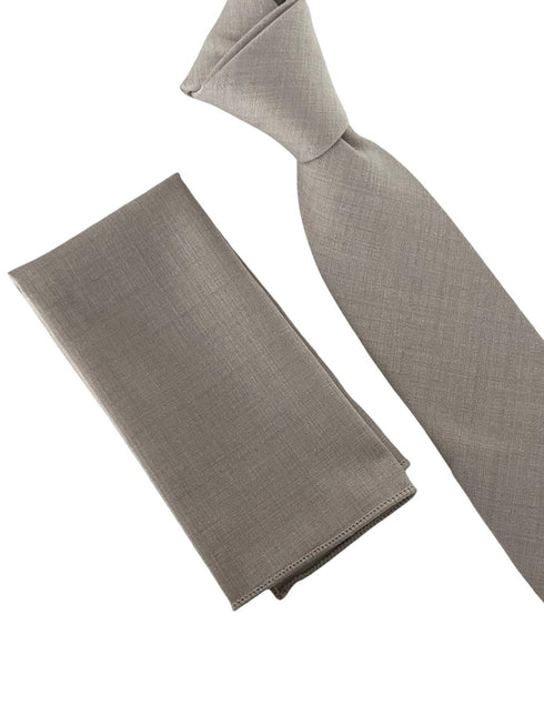Matching plain silver light pale grey bamboo tie and pocket square