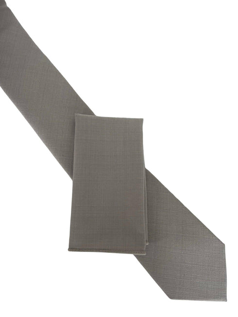 Matching plain silver light pale grey bamboo tie and pocket square