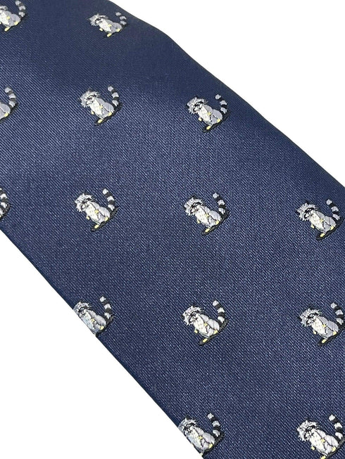 navy blue tie with raccoon design