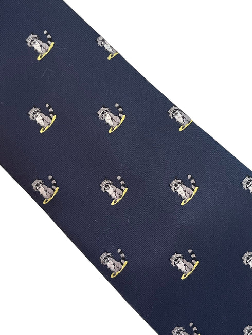 navy blue tie with raccoon design