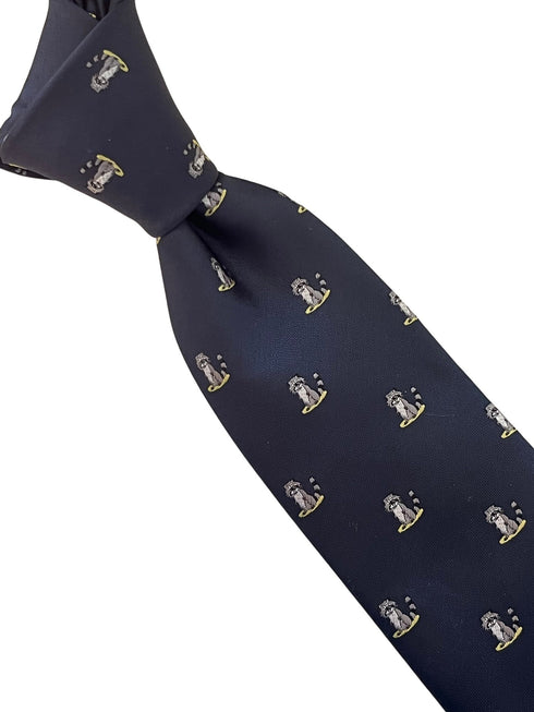 navy blue tie with raccoon design