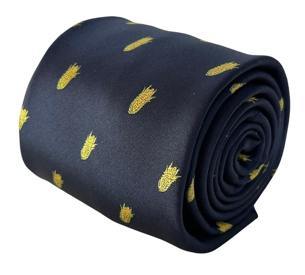 navy blue tie with sweetcorn, farming, corn on the cob design