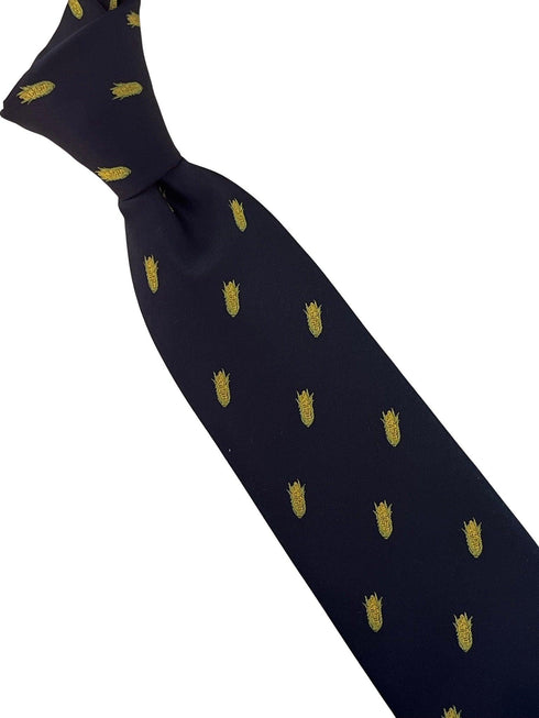 navy blue tie with sweetcorn, farming, corn on the cob design
