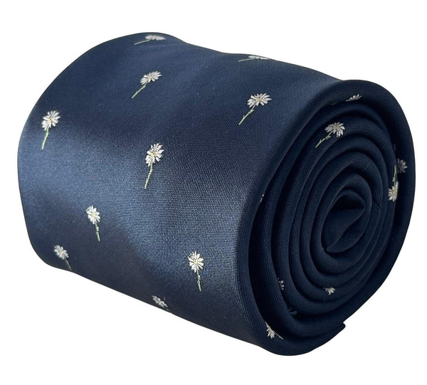 navy blue tie with white daisy flower design