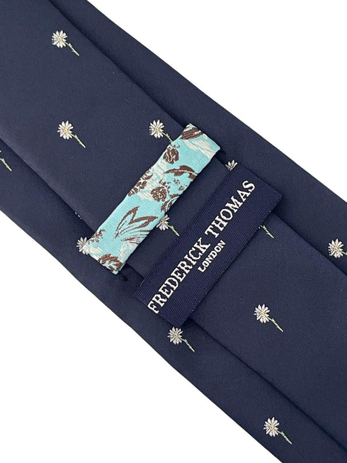navy blue tie with white daisy flower design
