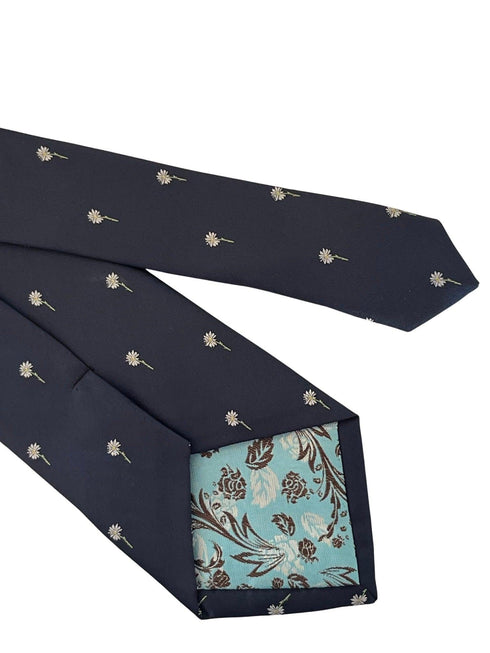 navy blue tie with white daisy flower design