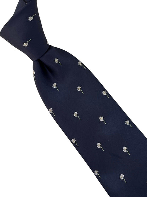 navy blue tie with white daisy flower design