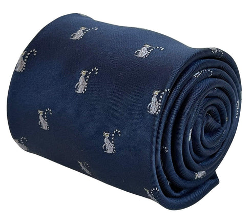 navy blue tie with lemur design