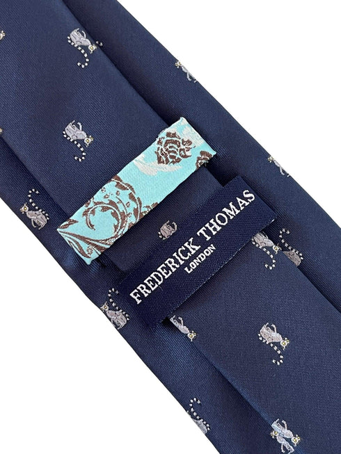 navy blue tie with lemur design