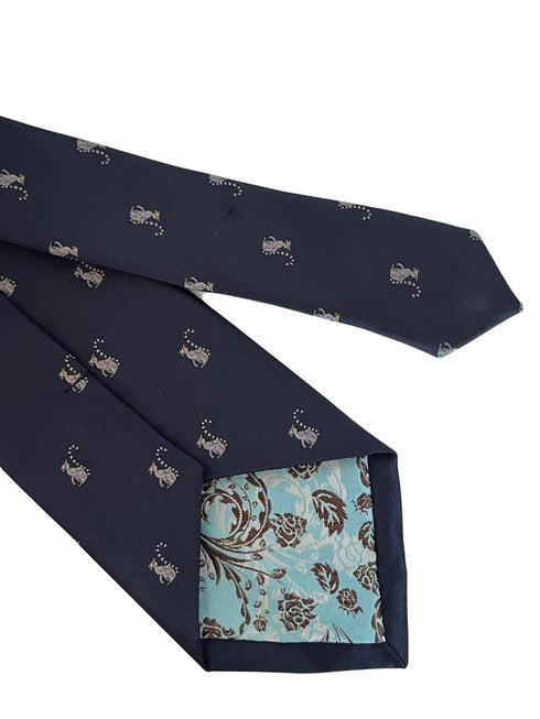 navy blue tie with lemur design