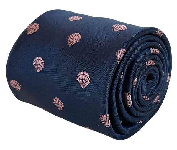 navy blue tie with seashell clam design