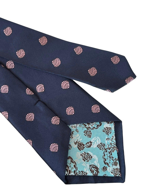 navy blue tie with seashell clam design