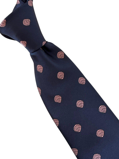 navy blue tie with seashell clam design