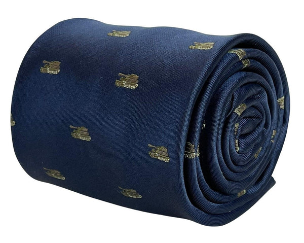 navy blue tie with army tank design