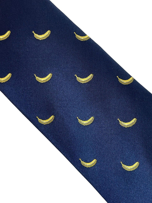 navy blue tie with yellow banana fruit design