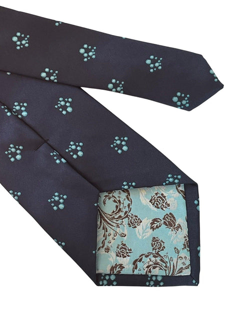 navy blue tie with blue bubbles design