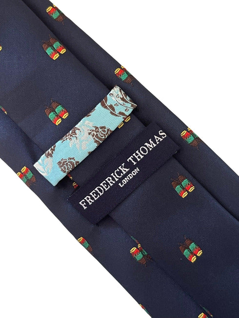 navy blue tie with African traditional bongo drum design