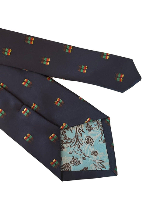 navy blue tie with African traditional bongo drum design
