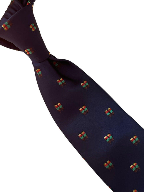 navy blue tie with African traditional bongo drum design