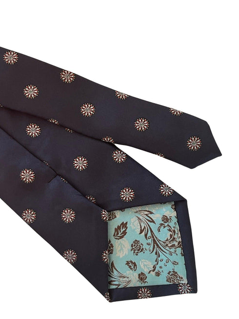 navy blue tie with dartboard design